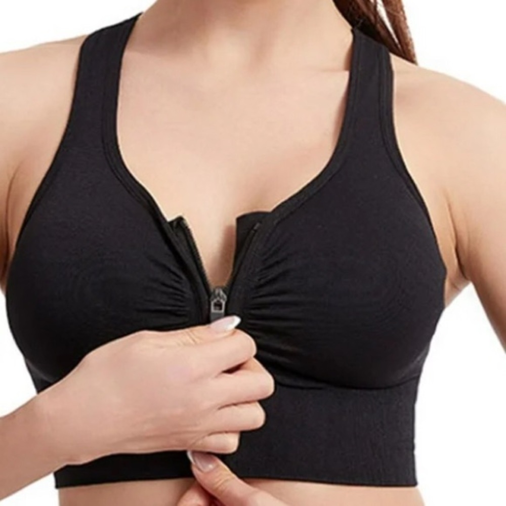 Black Zipper Front Sports Bra- Sz Small - Picture 2 of 4